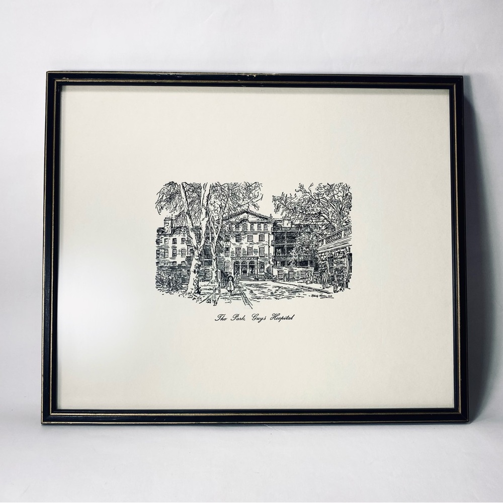 Vintage Framed Architecture Print by Fletcher 1946 "The Park, Guys Hospital"